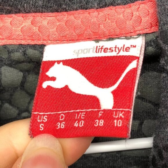 Puma charcoal grey pullover hoodie with through pocket hot pink accents S - Picture 3 of 13